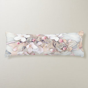 Coussins Longs Vintage blanc cerisier rose en fleur dessin minima