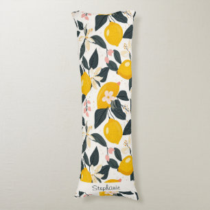 Coussins Longs Vintage citron et Motif de fleurs roses