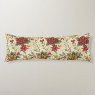 Coussins Longs Vintage Elegant Rouge & Or Poinsettia Floral