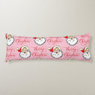 Coussins Longs Vintage Père Noël Jolly Face Joyeux Noël rose