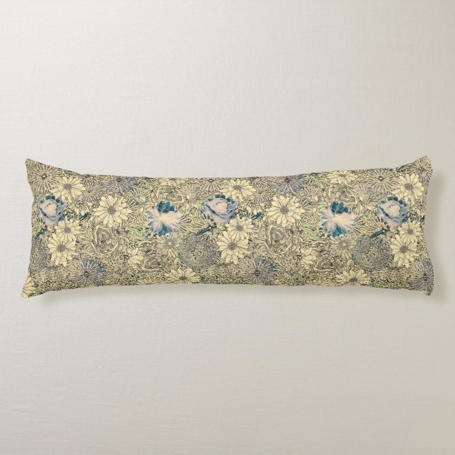 Coussins Longs Vintage Sepia Floral (Devant)