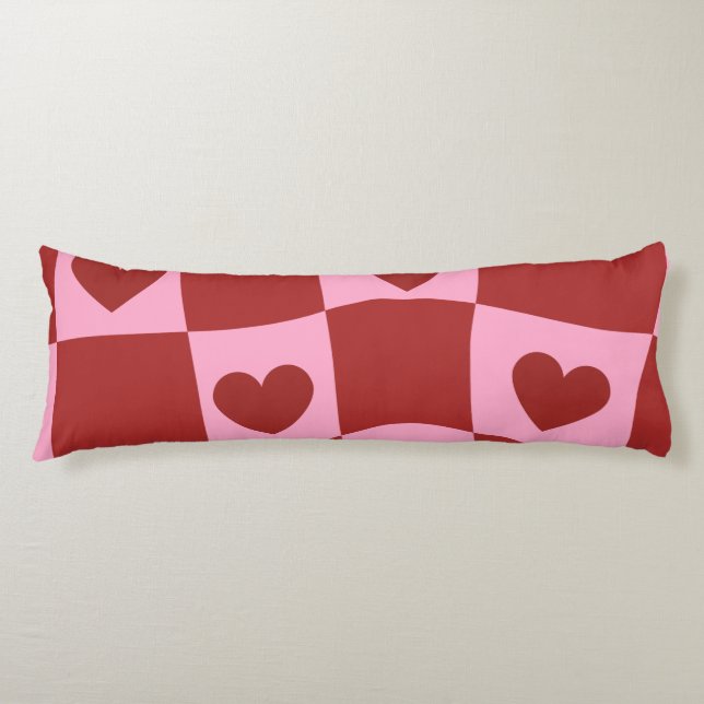 Coussins Longs Warped Crimson Pink Checkerboard Pillow (Devant)