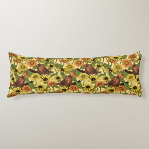 Coussins Longs Wens et fleurs sur jaune pâle