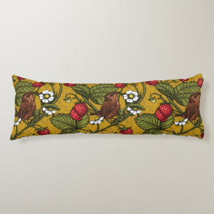 Coussins Longs Wens et fraises sur mustrard