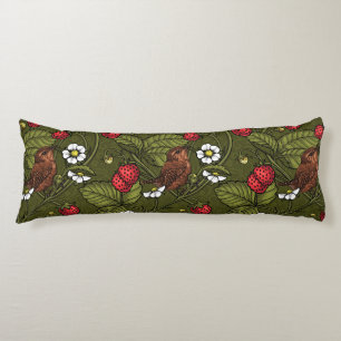 Coussins Longs Wens et fraises sur vert foncé