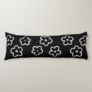 Coussins Longs Whimsical Black & White Floral Retro et joyeux