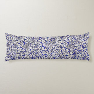 Coussins Longs William Morris Fleurs Vintages Oiseaux Bleu Blanc