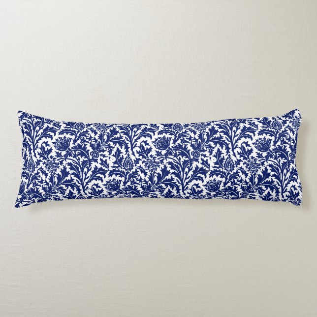 Coussins Longs William Morris Thistle Damassé Bleu Nuit sur Fond  (Devant)