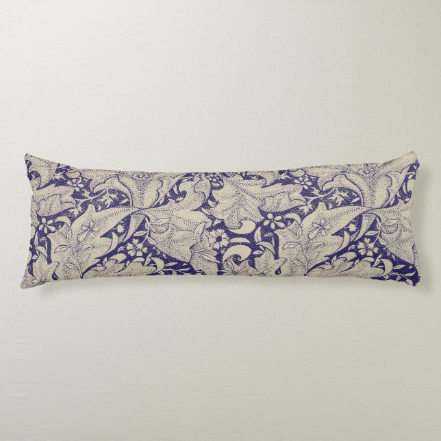 Coussins Longs William Morris Wallflower bleu damas floral (Devant)