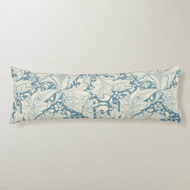 Coussins Longs William Morris Wallflower bleu damas floral (Devant)