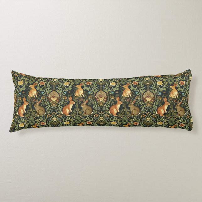 Coussins Longs William Morris Woodland Lapins floraux Noël (Devant)