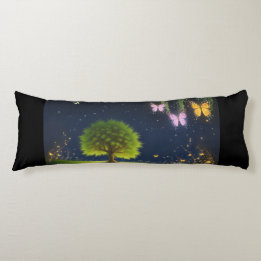 Coussins Longs Willow Tree de nuit avec papillons et lucioles