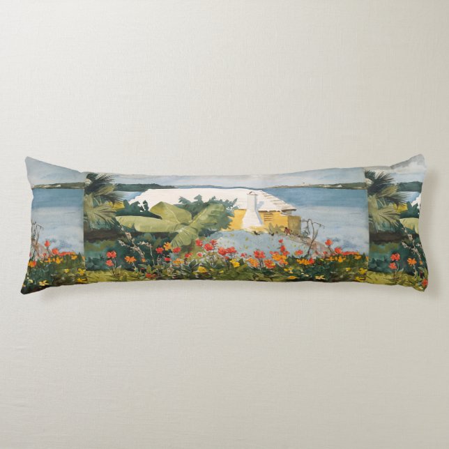 Coussins Longs Winslow Homer Flower Garden et Bungalow Bermudes (Devant)