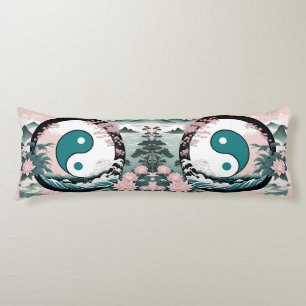 Coussins Longs Yin Yang, Montagne Florale Rose Sauge Turquoise