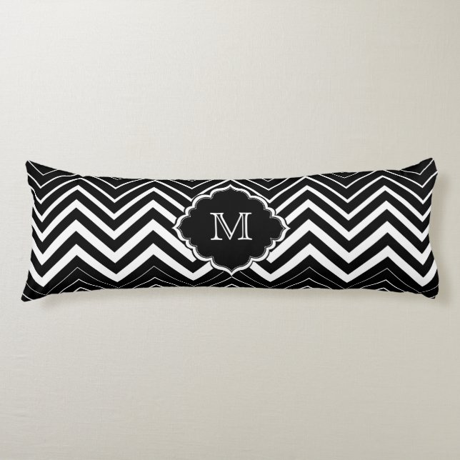 Coussins Longs Zigzag noir et blanc monogramme Chevron (Devant)