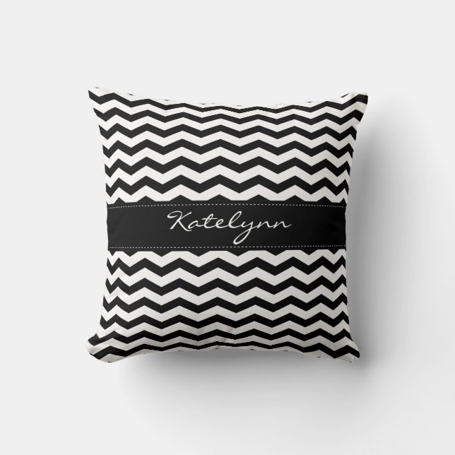 Coussins noirs d'impression de zigzag de Chevron (Recto)