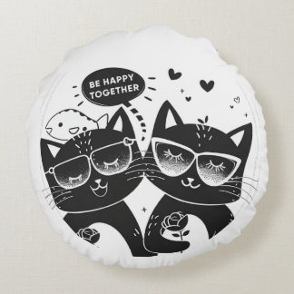 Coussins Ronds В chats magnifiques avec roses et inscriptions BEH