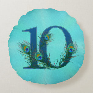 Coussins Ronds 10 plumes de paon Anniversaire Élégant