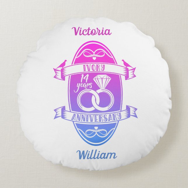 Coussins Ronds 14 ans ivoire traditionnel 14e anniversaire de mar (Devant)