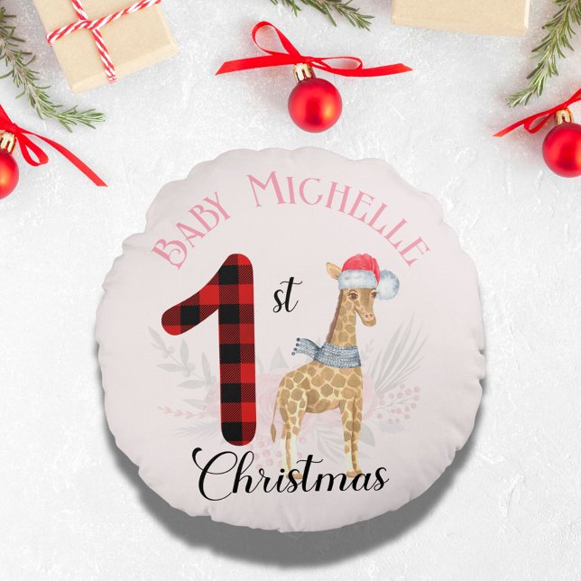 Coussins Ronds 1ère Girafe de Noël pour bébé Nom du chapeau de No (Créateur téléchargé)