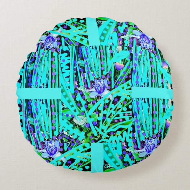 Coussins Ronds 3 Lunes de Coeur Bleu et Merveille Rose Bleu couss (Devant)