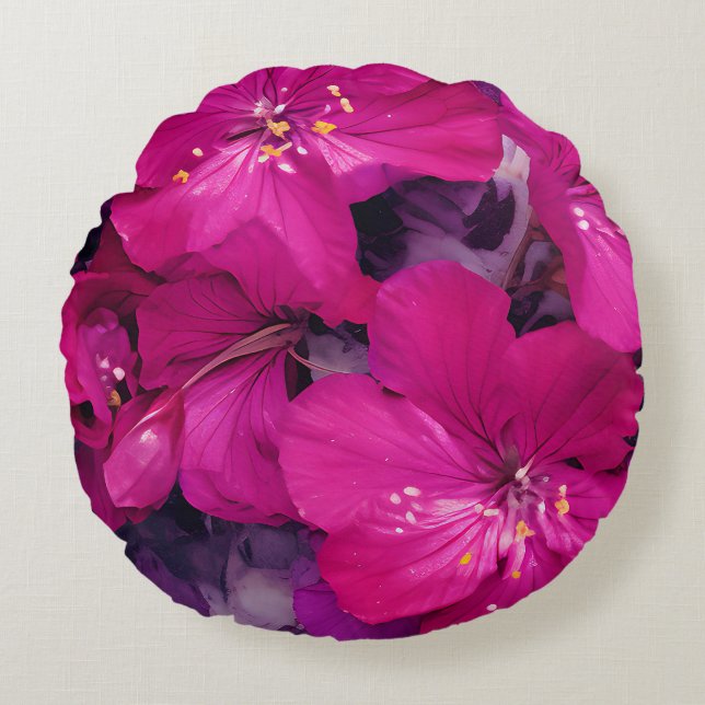 Coussins Ronds 3D Floral Fuchsia & Purple Marble Art (Devant)