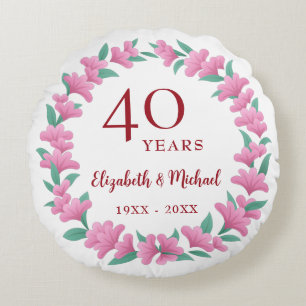 Coussins Ronds 40e anniversaire Ruby Floral Rose Green Wreath