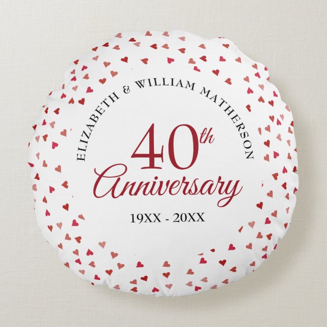 Coussins Ronds 40e anniversaire Ruby Hearts Confetti (Devant)