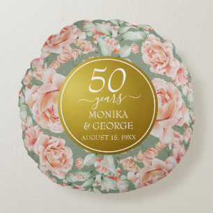 Coussins Ronds 50e anniversaire de Mariage Floral Gold Photo