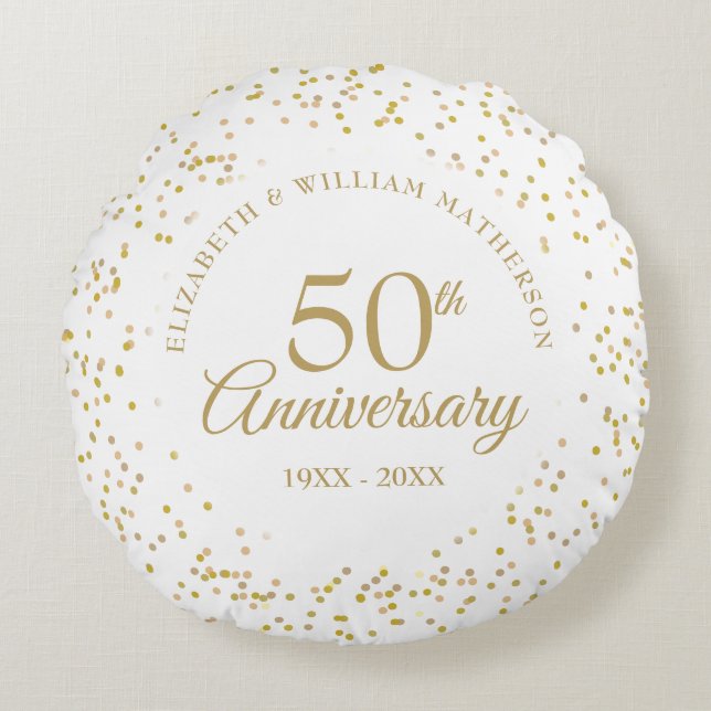 Coussins Ronds 50e anniversaire de Mariage Gold Dust Confetti (Devant)