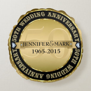 Coussins Ronds 50E Anniversaire Mariage Métallic Or & Noir