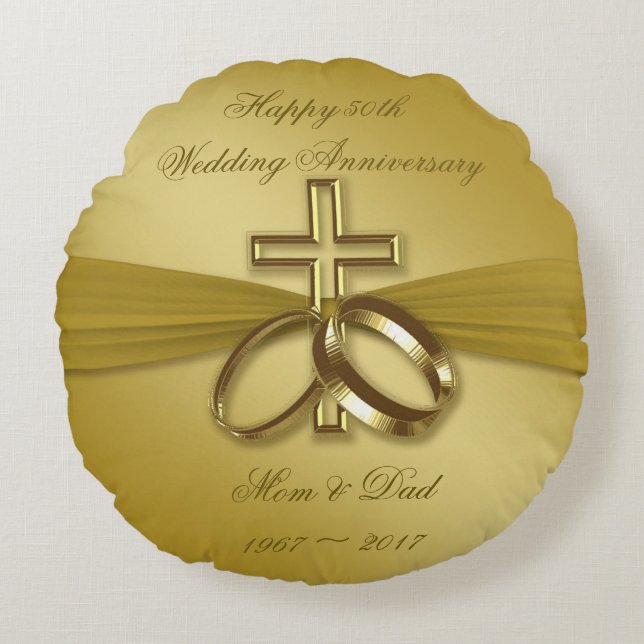 Coussins Ronds 50e anniversaire religieux en or (Devant)
