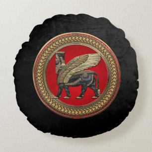 Coussins Ronds [600] Assyrian Winged Bull : Gold and Black Lamass
