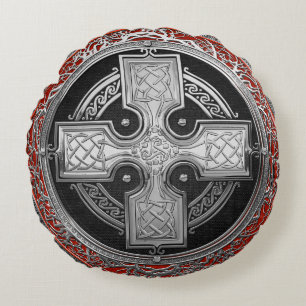 Coussins Ronds [600] Croix argentée sacrée celtique antique de