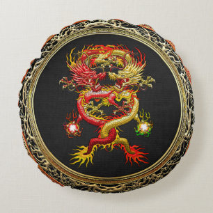 Coussins Ronds [600] Dragons rouges et jaunes