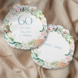 Coussins Ronds 60e anniversaire de Mariage de diamant Garland Ros<br><div class="desc">Doté d'une délicate guirlande florale d'aquarelle,  ce coussin botanique chic 60e anniversaire mariage peut être personnalisé avec vos informations spéciales d'anniversaire dans un élégant texte bleu diamant. Conçu par Thisisnotme©</div>