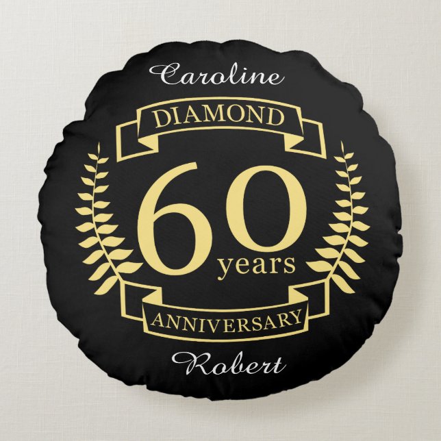 Coussins Ronds 60e ANNIVERSAIRE Mariage en diamant jaune (Devant)