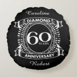 Coussins Ronds 60ème jour de l'anniversary<br><div class="desc">A romantic design to celebrate your 60th year of marriage. If you would like any help customizing this design please contact me, their an ask this designer button, just below this text. This sixtieth, 60 ans de wedding anniversary crest has the text diamond as that is the traditional gift for...</div>