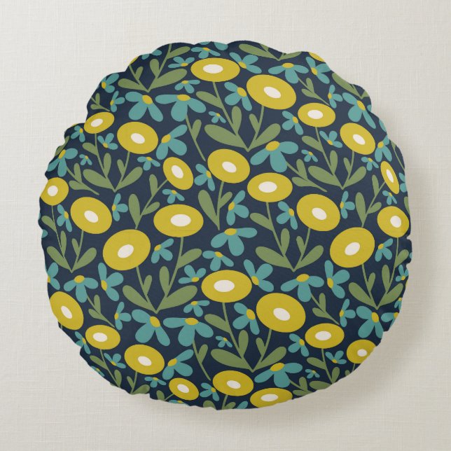 Coussins Ronds 60s Retro Summer Sea Blue (Devant)