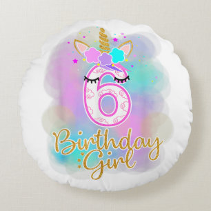 Coussins Ronds 6ème Unicorn Anniversaire fille de six ans cadeau
