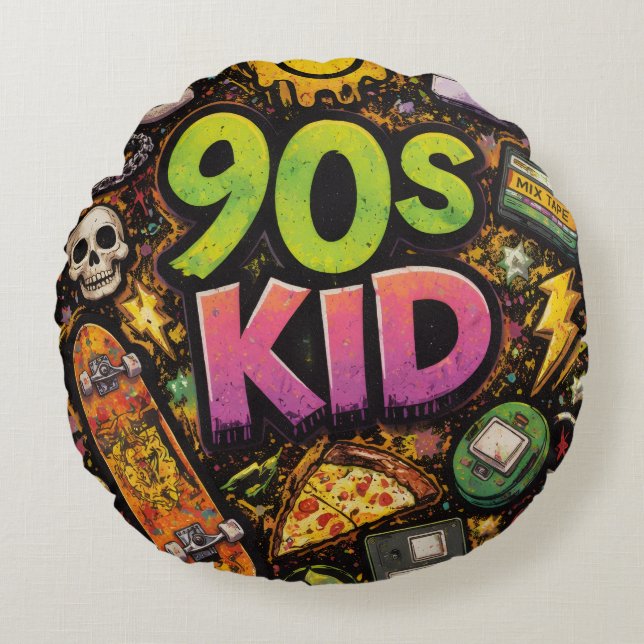 Coussins Ronds 90s Kids Retro Pizza Fun Pattern (Devant)