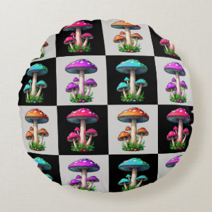 Coussins Ronds à damiers champignon géométrique