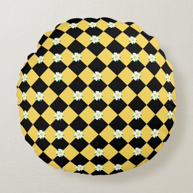 Coussins Ronds à damiers jaune blanc (Devant)