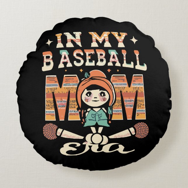 Coussins Ronds À l'ère de ma mère de baseball (Devant)