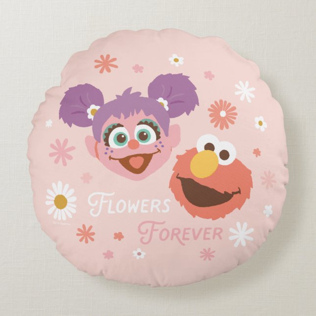 Coussins Ronds Abby Cadabby & Elmo | Fleurs pour toujours (Devant)