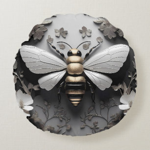Coussins Ronds Abeille de miel dorée sur toile florale