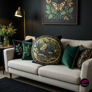 Coussins Ronds Abeille et papillon victoriens dans une toile d'ar