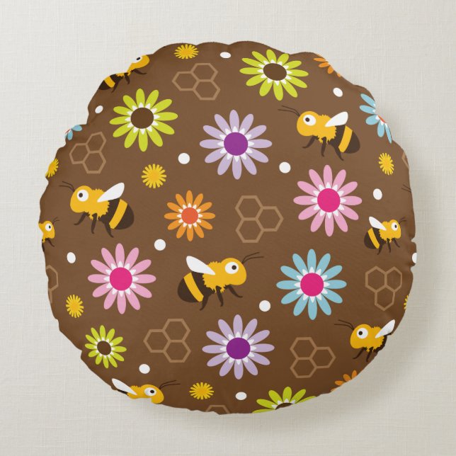 Coussins Ronds Abeille & Fleurs (Devant)
