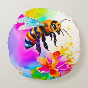 Coussins Ronds Abeille occupée adorable aquarelle