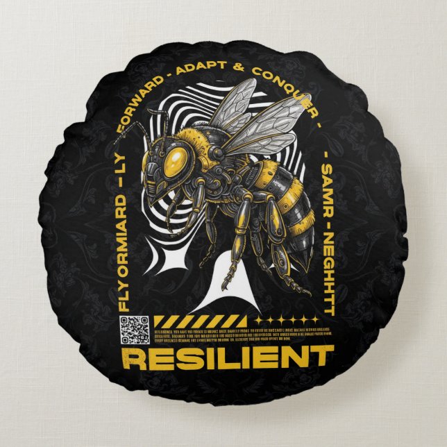 Coussins Ronds Abeille Résiliente – Conception de positivité d'ab (Devant)